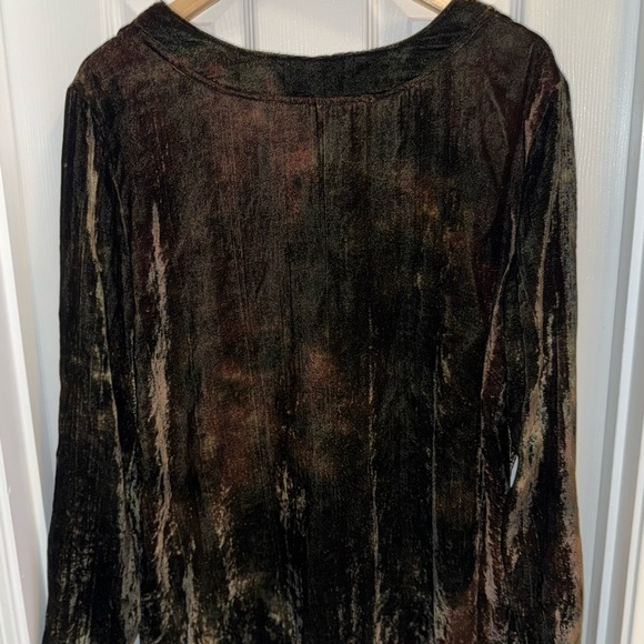 Vintage Green Black Velvet Peasant Blouse Women’s L Embroidery Earthy Grunge - Picture 2 of 8